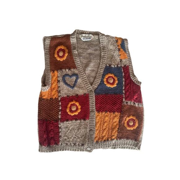 Knitted by Hand Two Twenty Vest Colorful Patchwork Blocks - Fits Size M - Picture 4 of 9